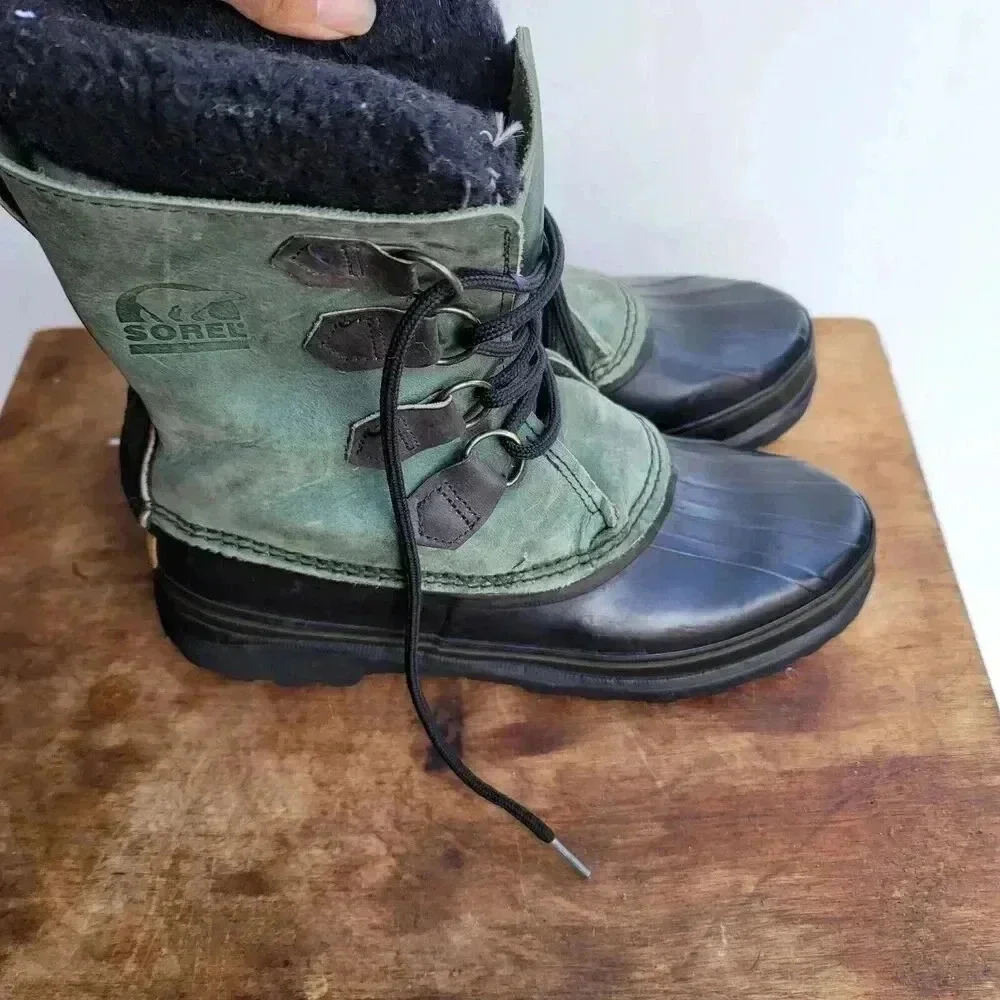 Sorel Vintage Alpine Snow Boots Women's Size 9 Green Duck Fleece Lined